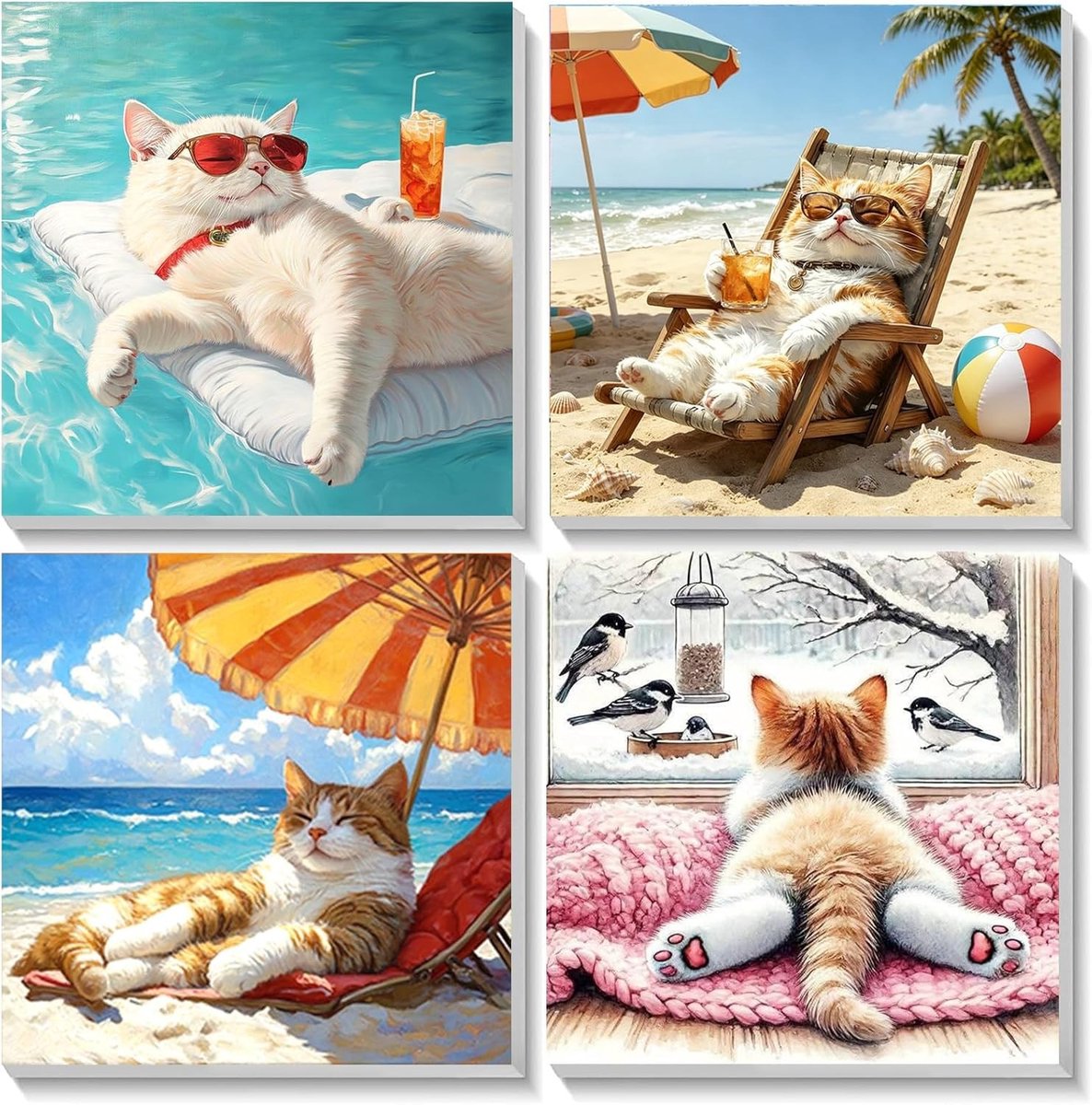 Schilderen op nummer voor kinderen met schattige dieren, doe-het-zelf acrylverf, 4 stuks, voor meisjes en jongens van 4-12 jaar, 20 x 20 cm woondecoratie