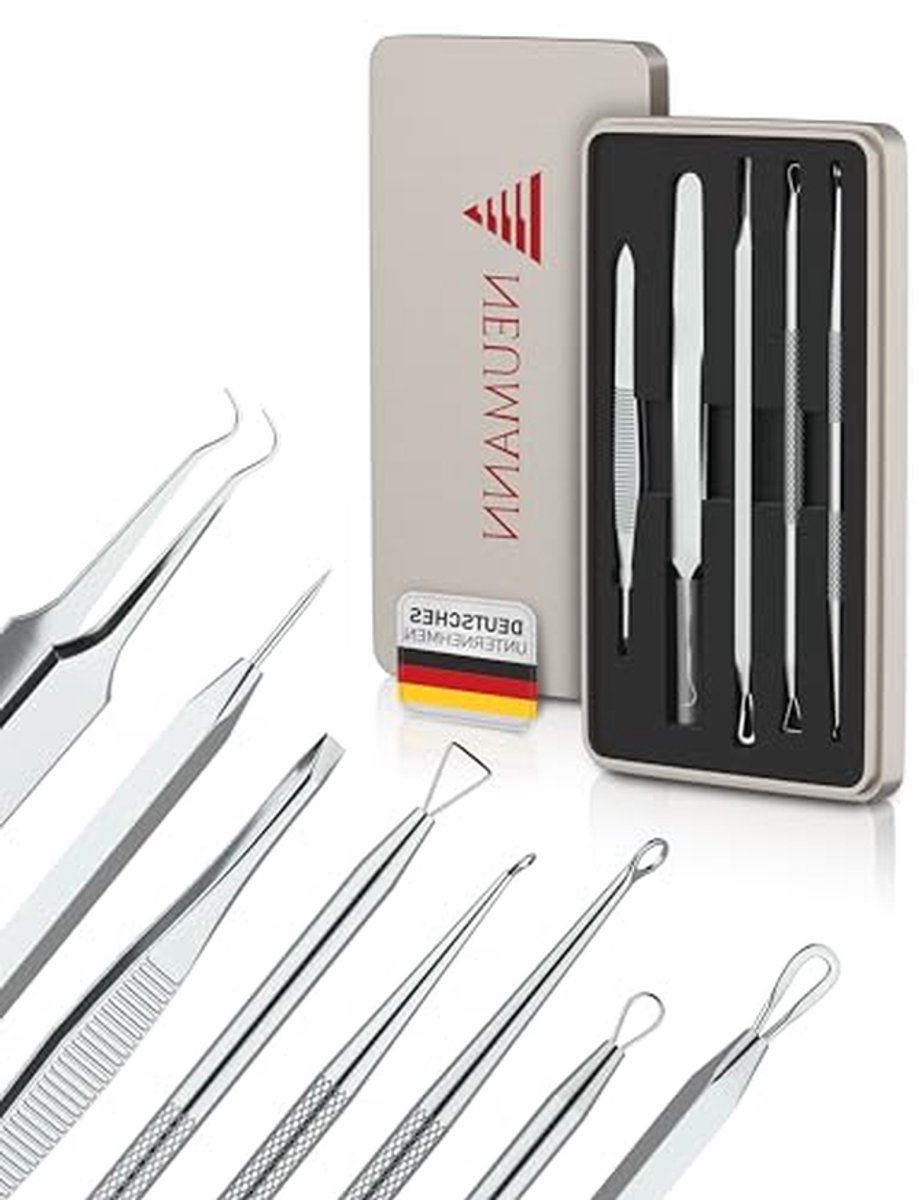 Huidverzorgingsset - Puntjes Verwijderaar - Gezichtsreiniging - 5 Delige Set - 14.3 x 8.8 cm - Zilver