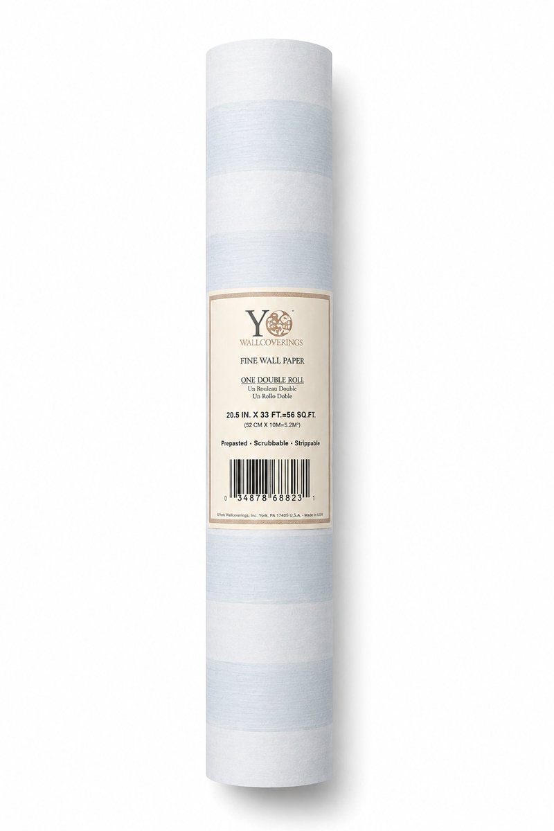 York Wallcoverings SB4831 Behang – Lichtblauw/Wit – Horizontale Strepen – 52 cm x 10 m