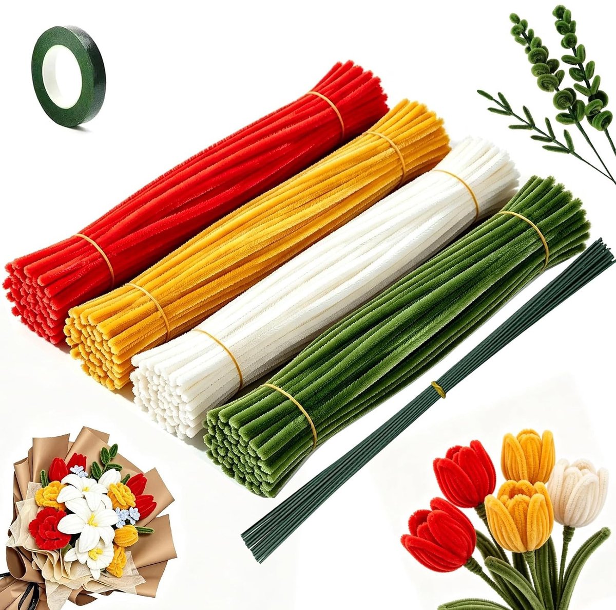 Kleurrijk boeket pijpenreinigers voor knutselen, 240 stuks in 4 kleuren, perfect voor creatieve projecten en als cadeau voor Moederdag, Valentijnsdag en Kerstmis