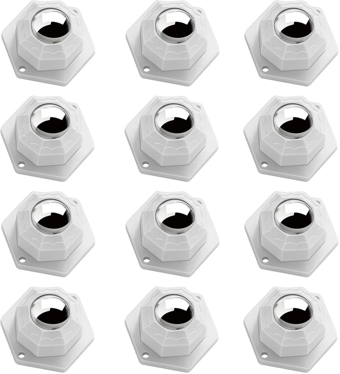 12 Stuks Meubelwielen met 360 Graden Beweging, Zelfklevend en Inclusief 24 Schroeven en 12 Dubbelzijdige Meubelbinders (Wit)