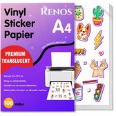 Renos A4 stickerpapier, 108 vellen premium translucent, met diverse stickers: corgi, cactus, ijsjes, verkeerslicht, handen. Printer met stickers. "Deze verpakking NIET buigen".
