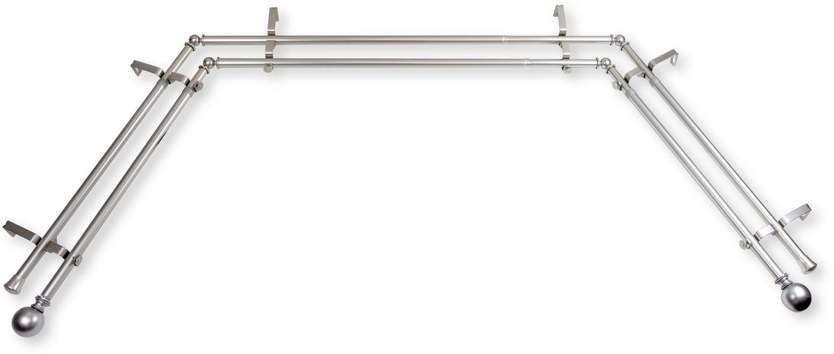 SnelShoppen - Dubbele Gordijnroede 13/16 inch Erker, Verstelbaar van 20-36 inch en 38-72 inch, Satijn Nikkel, Geschikt voor Woonkamer, Slaapkamer, Keu