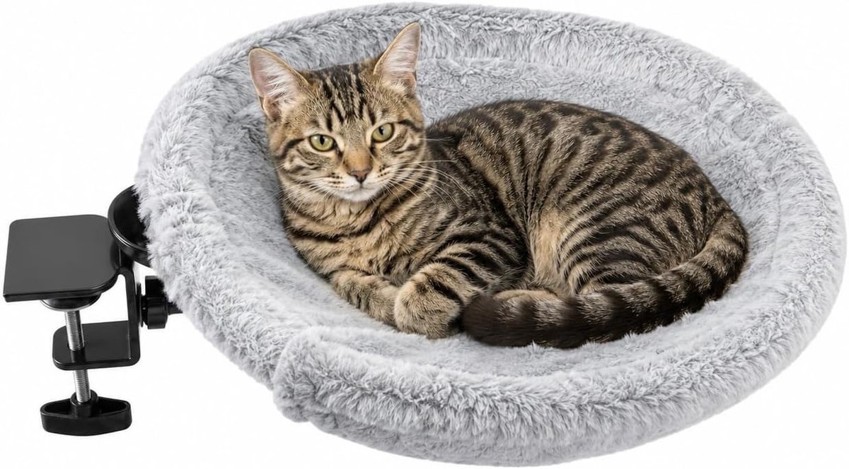 Opvouwbare 360° draaibare kattenhangmat van kunstkonijnenbont, halfrond kattenbed met zacht pluche kussen, ruimtebesparend ontwerp voor katten tot 5 kg
