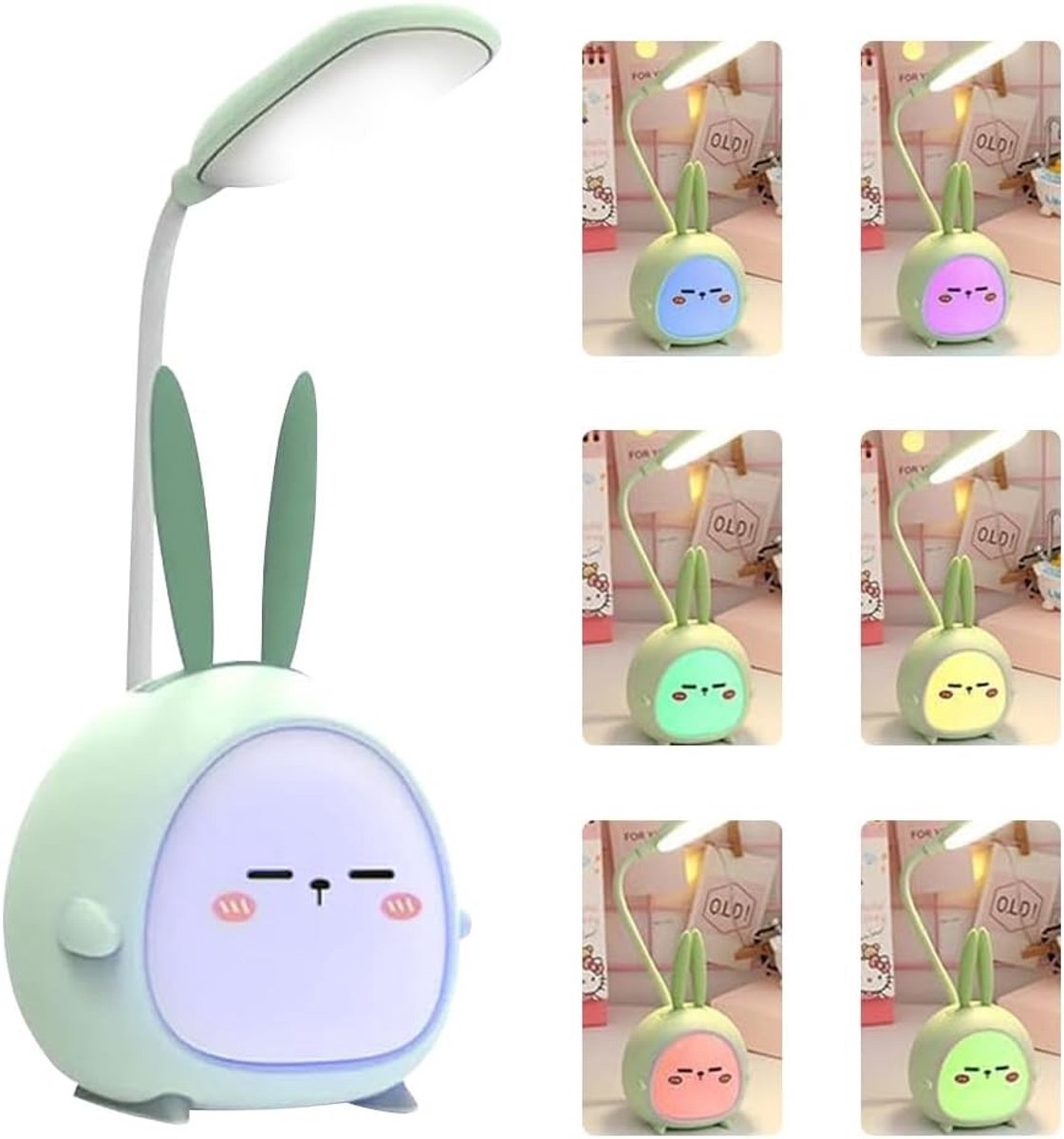 Schattige cartoon bureaulamp voor kinderen - dimbare LED lamp met USB-oplader, ideaal voor slaapkamer en woonkamer, groen ontwerp