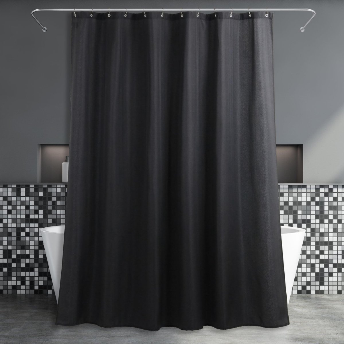 SnelShoppen - Douchegordijn zwart stof waterdicht afwasbaar linnen stijl 183 x 200 cm elegant neutraal grijs getextureerd polyester voor badkamer