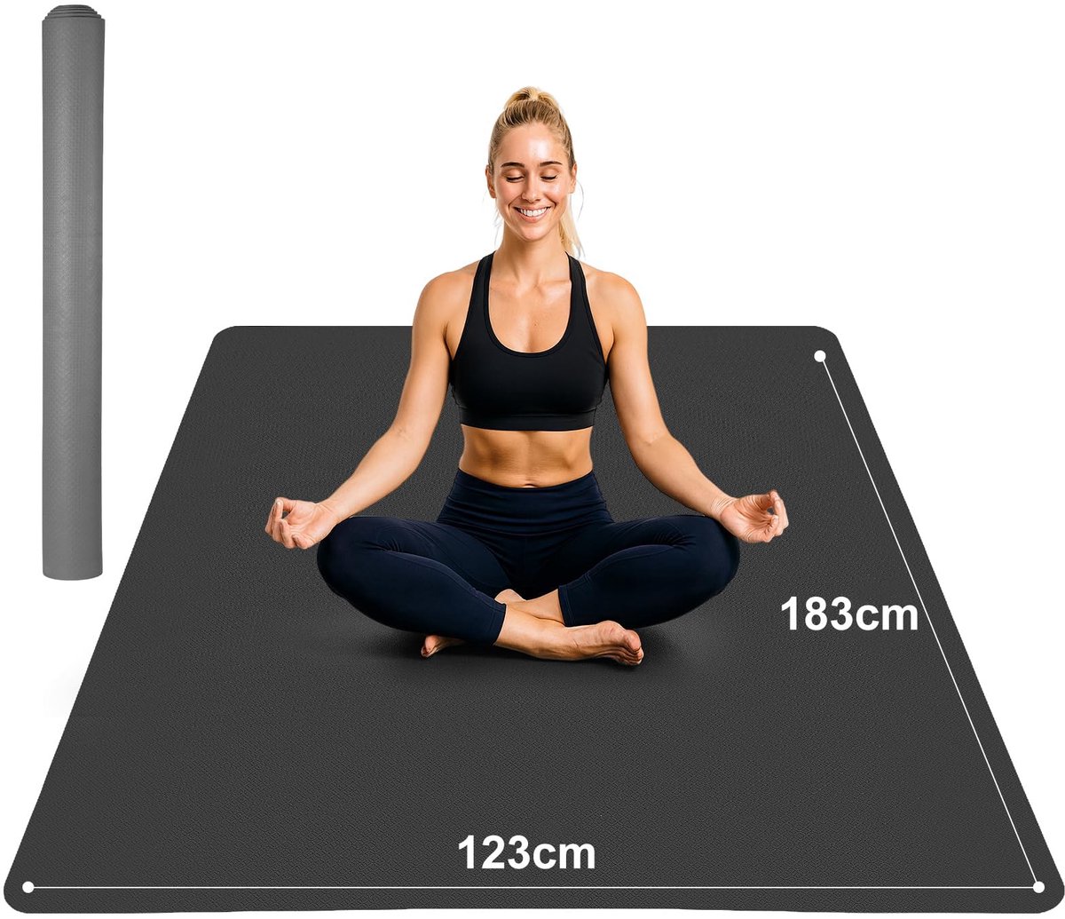 SnelShoppen - Extra grote yogamat 183 x 122 cm - 6 mm dik - Antislip fitnessmat voor thuis - Duurzame sportmat voor yoga, pilates, training en stretch