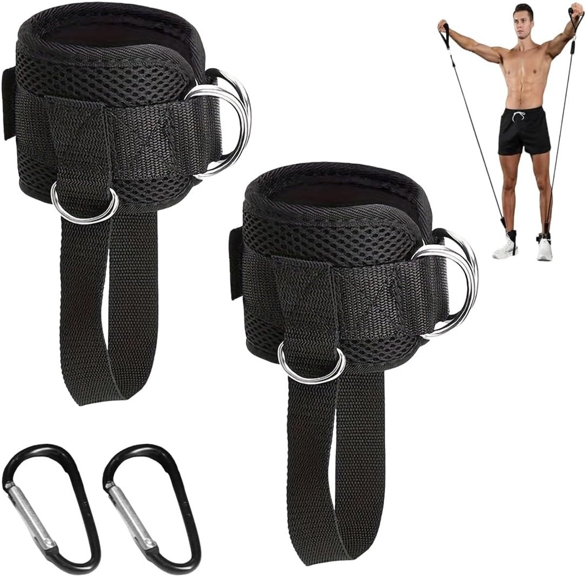 Set van 2 Verstelbare Fitness Voetlussen met Kabel en Karabijnhaak voor Gymtraining en Krachttraining