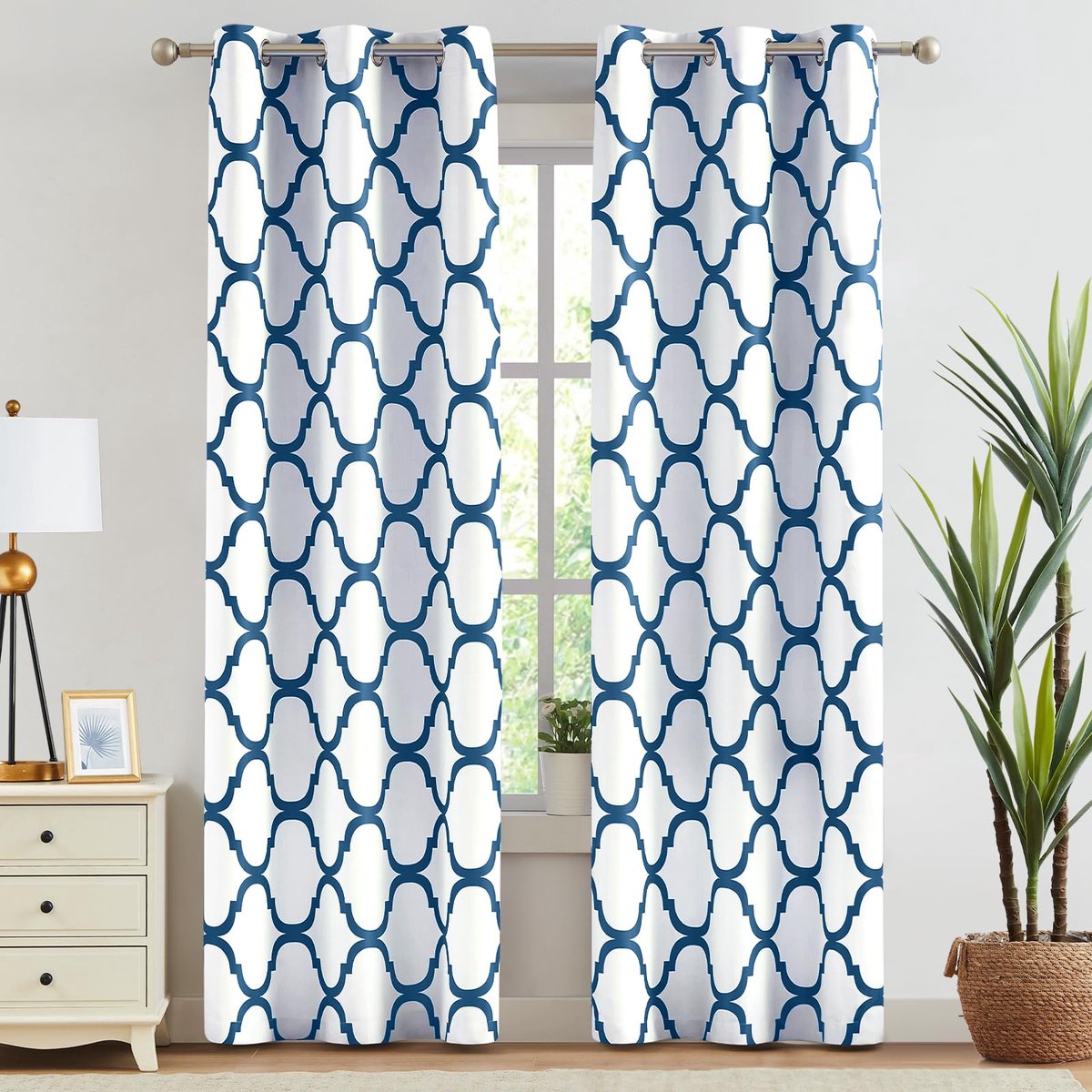 SnelShoppen - Melodieuze Marokkaanse verduisterende gordijnen, thermisch geïsoleerd, 42x84 inch, gebroken wit/marine, 2 panelen voor woonkamer en slaa