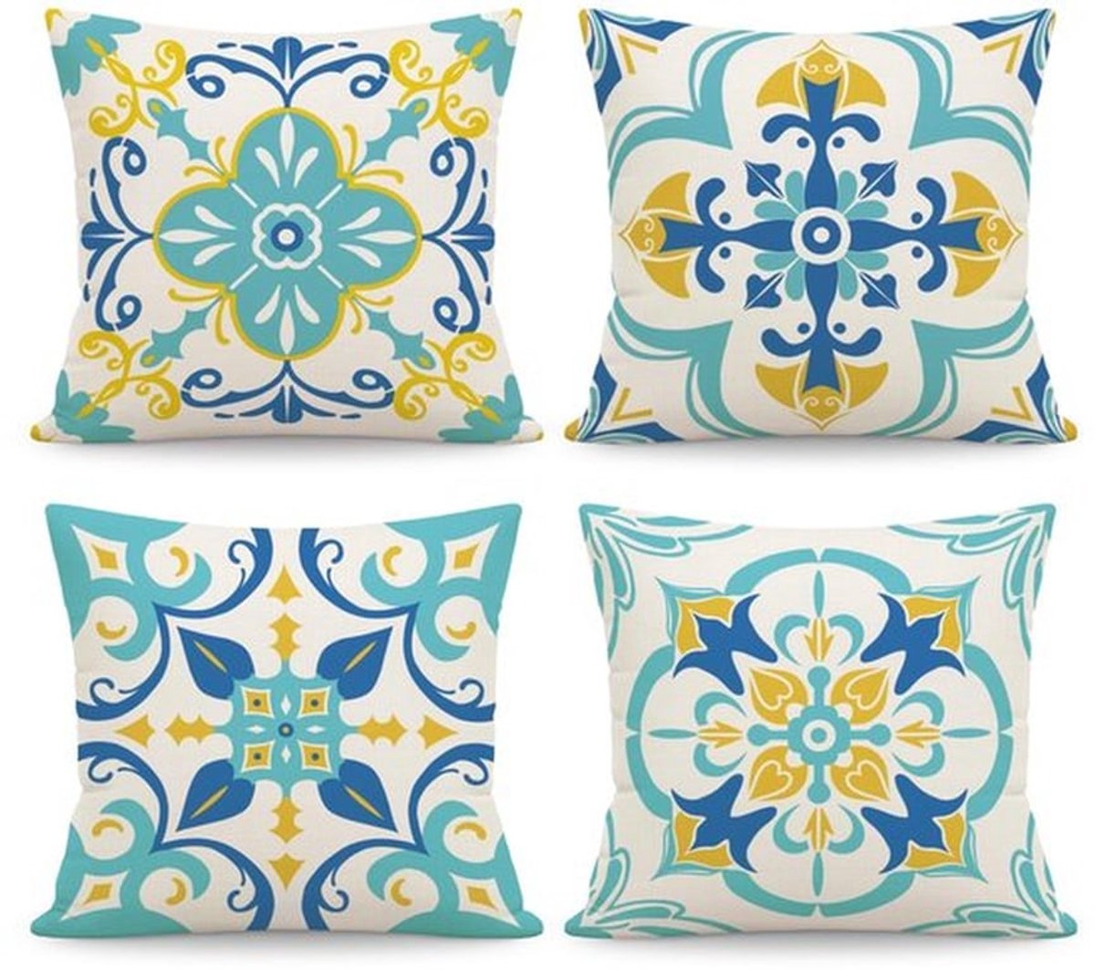 Kussenhoezen Set van 4 - Boho Bloemenprint - Linnen 45 x 45 cm - Verborgen Ritssluiting - Machinewasbaar - Decoratieve Kussenhoezen - Kussenslopen