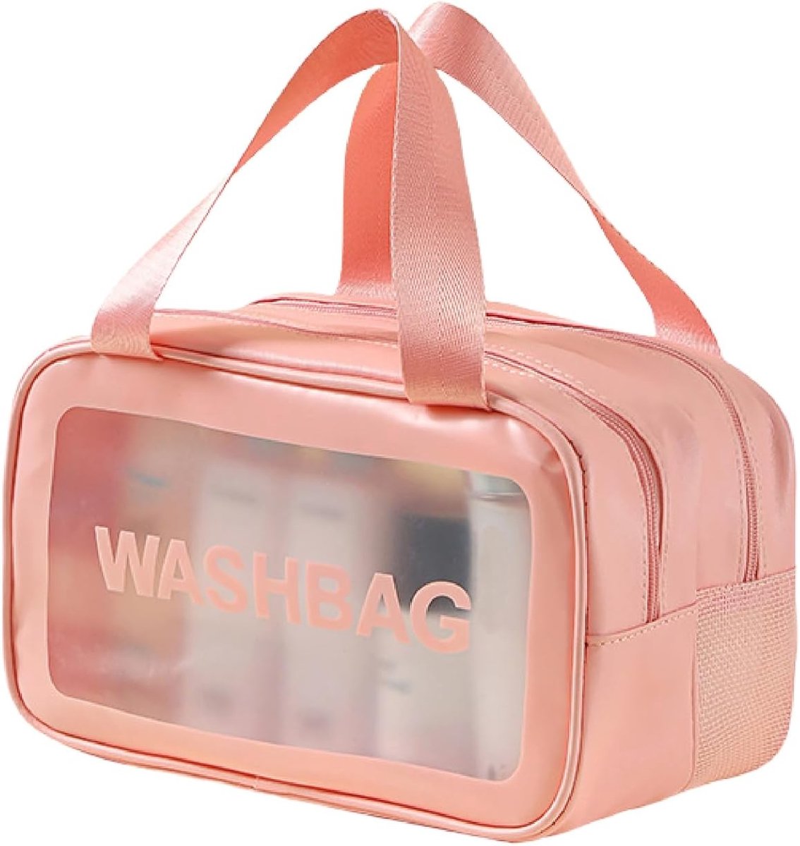SnelShoppen - Grote Transparante Toilettas - Waterdichte Reisbag met Droog en Nat Scheiding - PVC Toilettas met Handgreep - Cosmetica Bag voor Vrouwen