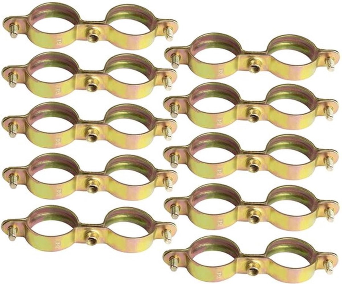 Klemmen set met 10 stuks - Dubbele bevestiging Ø28mm - Wandmontage - Schroefbevestiging - Stalen klemmen - Voor sanitaire verwarming - Buisklem