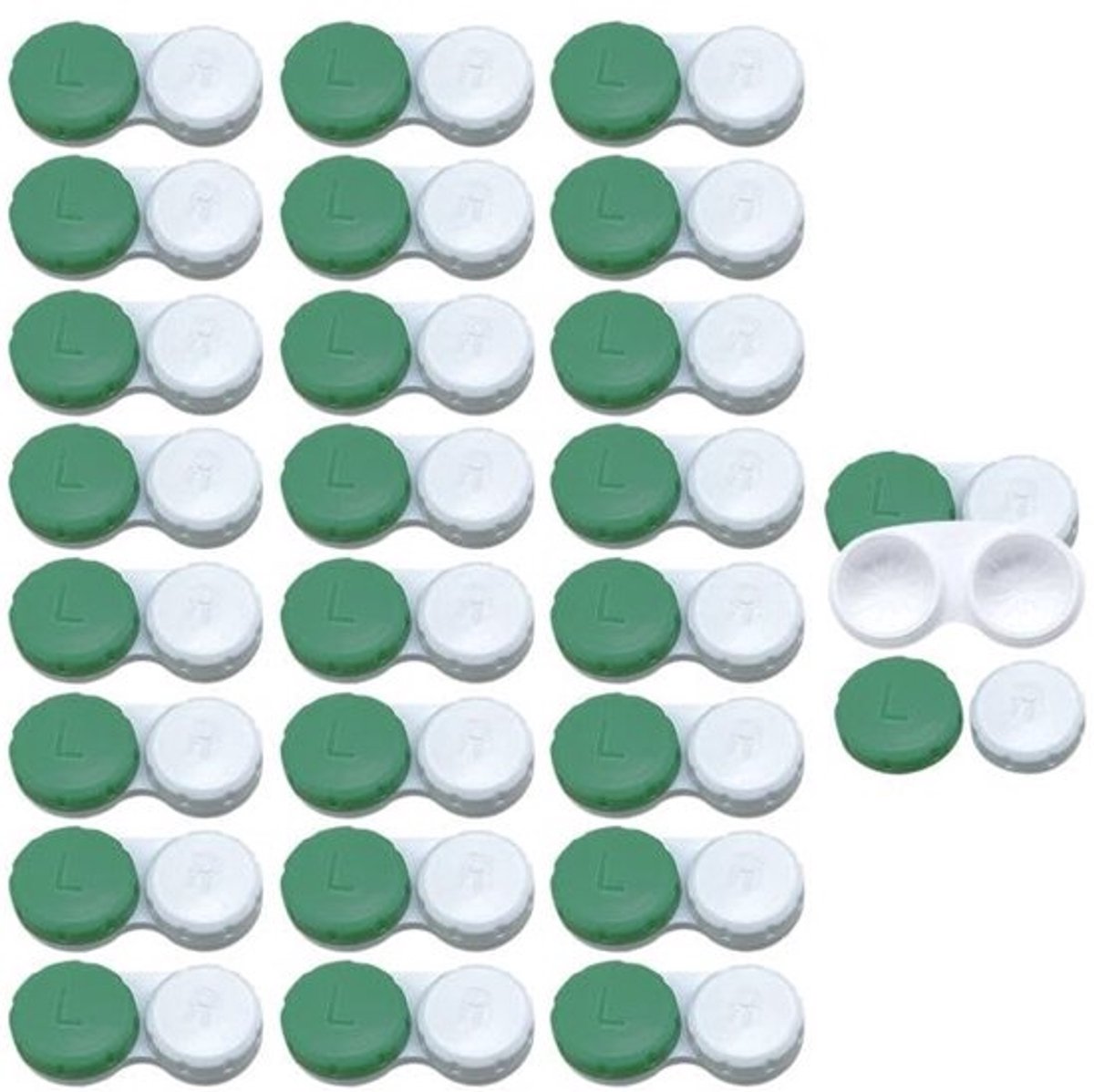 Contactlenzenhouder 25 Stuks - Draagbare Opbergdoos - Groene Lenzenkoffers - L/R Doppen - Voor Thuis en Op Reis - Beauty Case - Lenzenkoffer