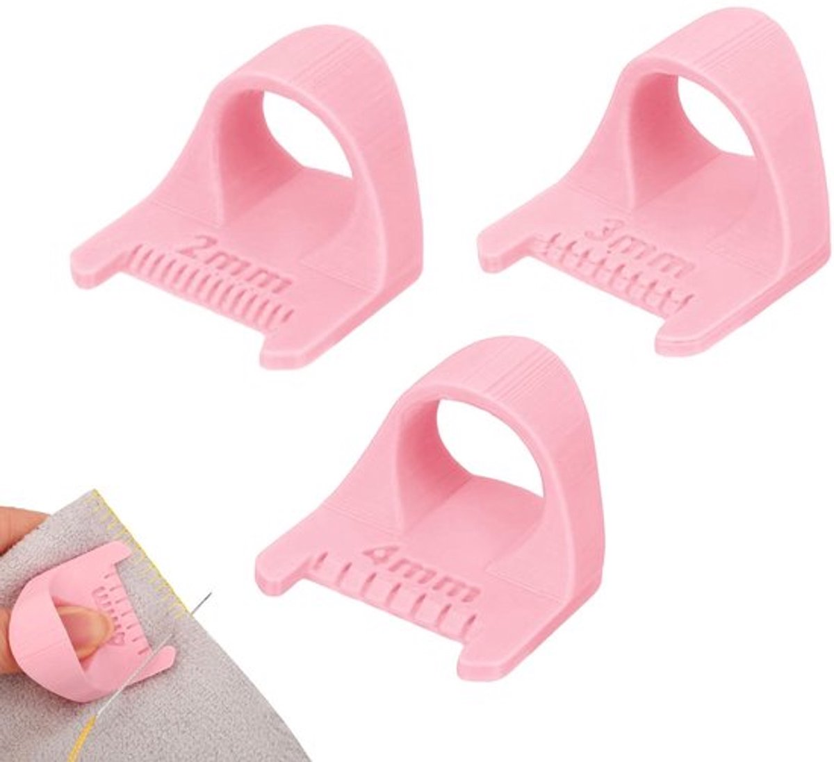 Vingersteeklinialen 3 Stuks - Roze - 2/3/4 mm - PLA - 3,5 x 4 x 2,5 cm - Naaien/Knutselen - Naaigids