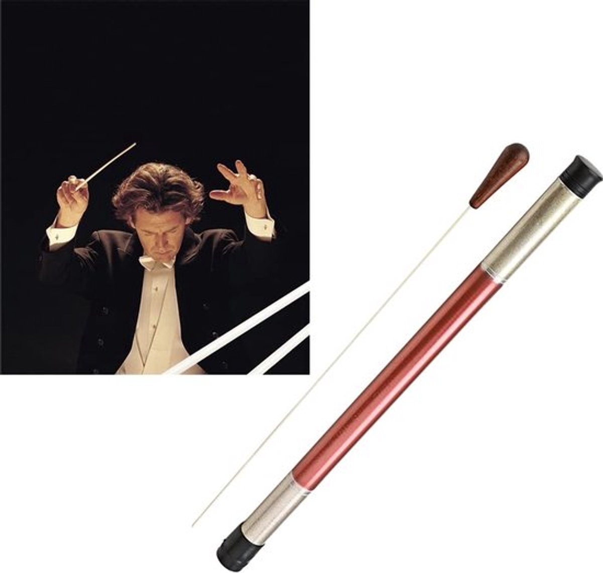 Dirigeer Baton Lichtgewicht - Houten Handgreep - Glasvezel Schacht - 39,8 cm - Draagdoos - Duurzaam en Milieuvriendelijk - Dirigeerstok