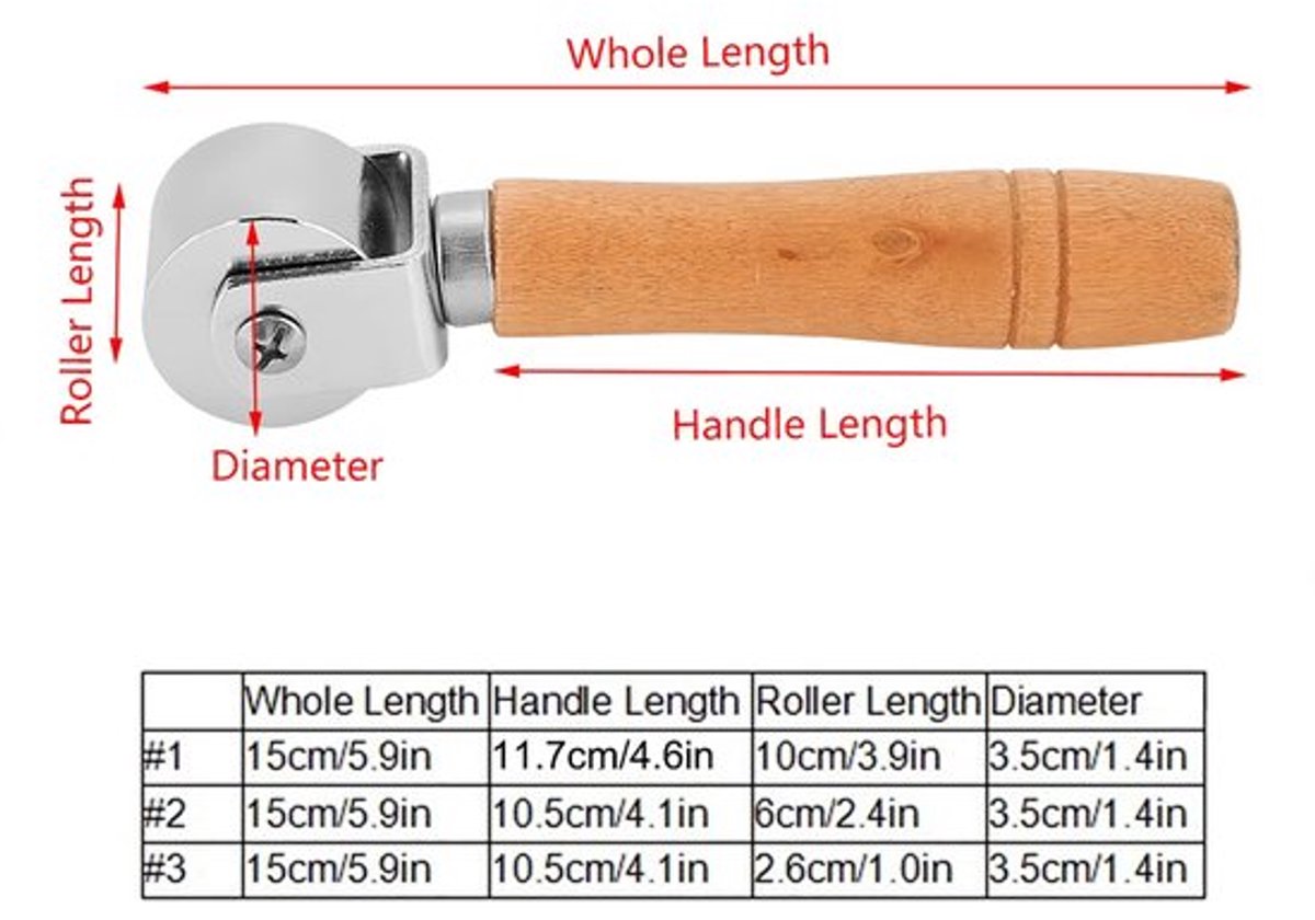 Edge Creaser - Houten Handvat - Koolstofstaal Roller - 100mm/60mm/26mm - Zilverkleurig - Voor Leerbewerking - Leerdrukrol