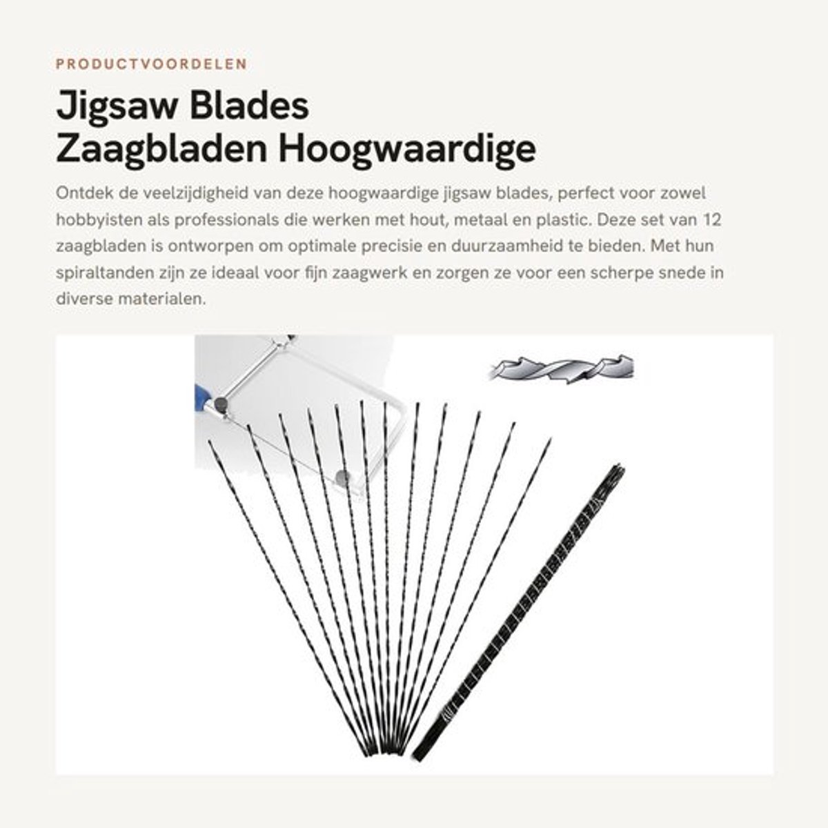 Decoupeerzaagbladen 12 Stuks - Hout/Metaal/Kunststof - Spiraaltanden - Hoogwaardig Koolstofstaal - Hoge Hardheid - Snijsnelheid Verhoogd - Zaagbladen
