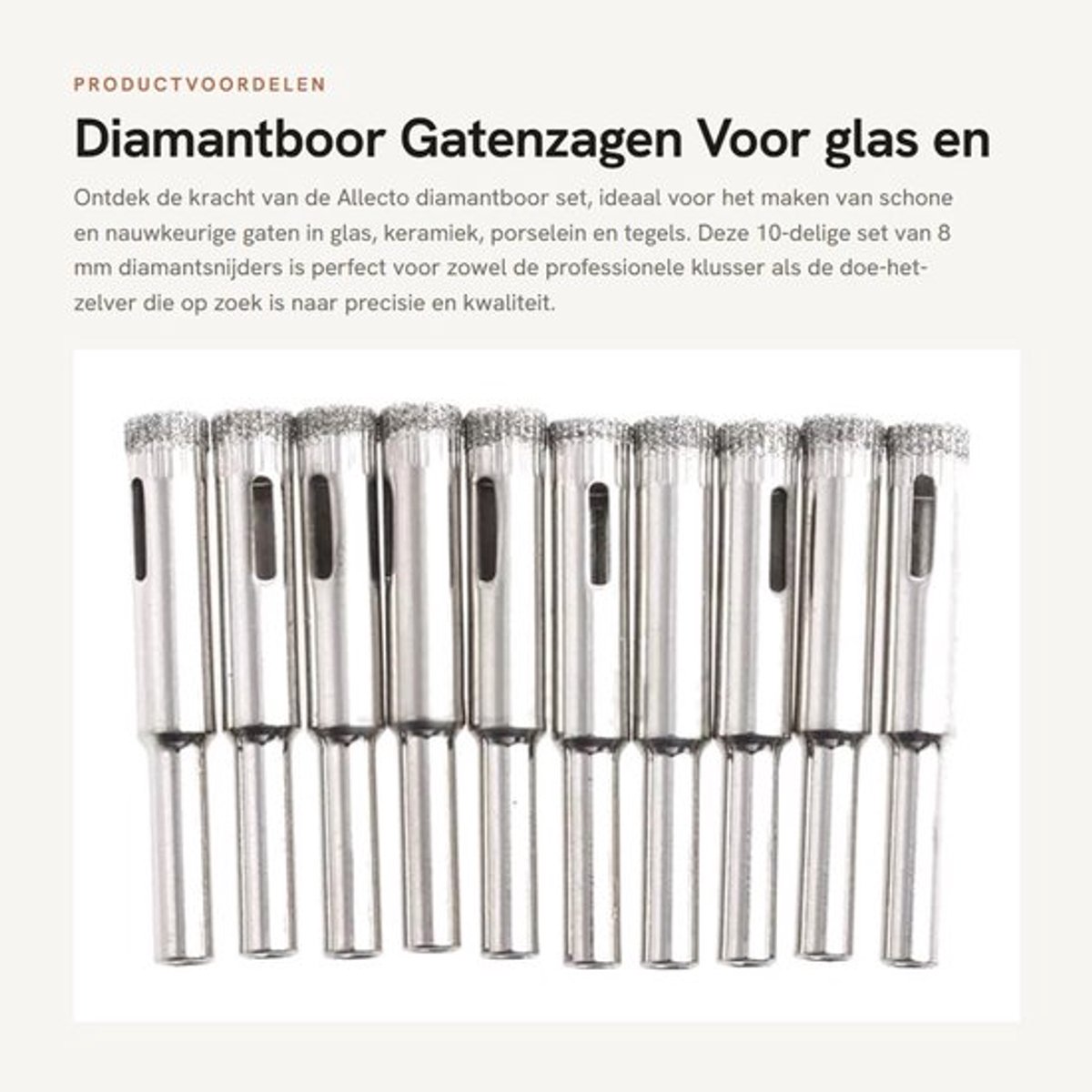 Diamantboor - Gatenzagen - Voor glas en keramiek - 10 stuks - Koolstofstaal - Schone gaten - Geschikt voor tegel en marmer