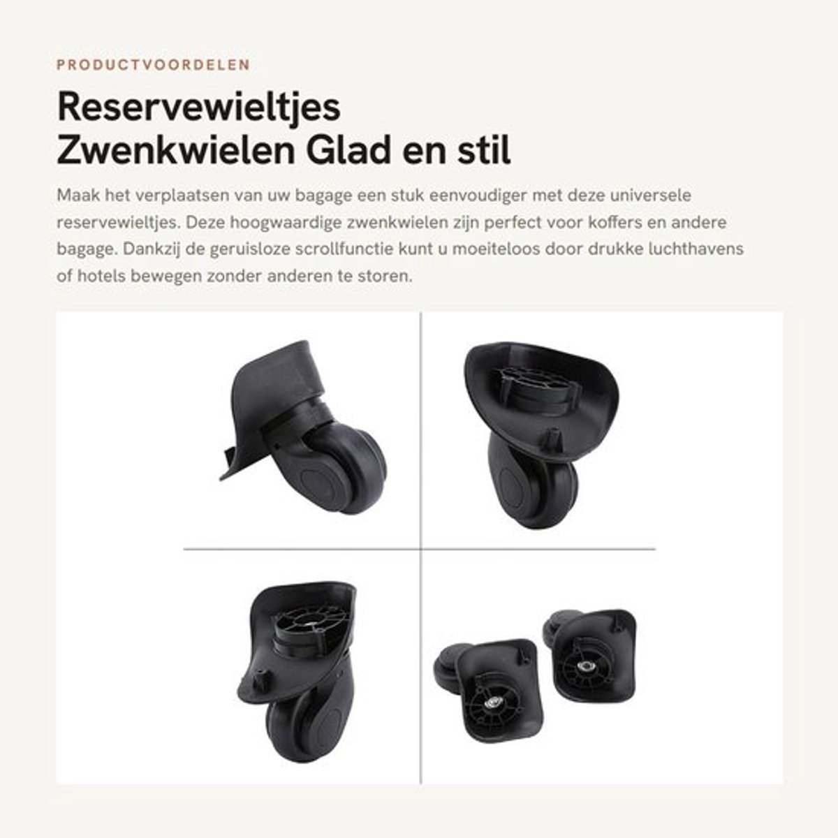 Bagagewielen Universele Reservewieltjes - 2 Stuks - Zwenkwielen met Dubbele Rollagers - Stil en Geruisloos - Sterk Draagvermogen - Eenvoudig te Installeren - Trolleywielen