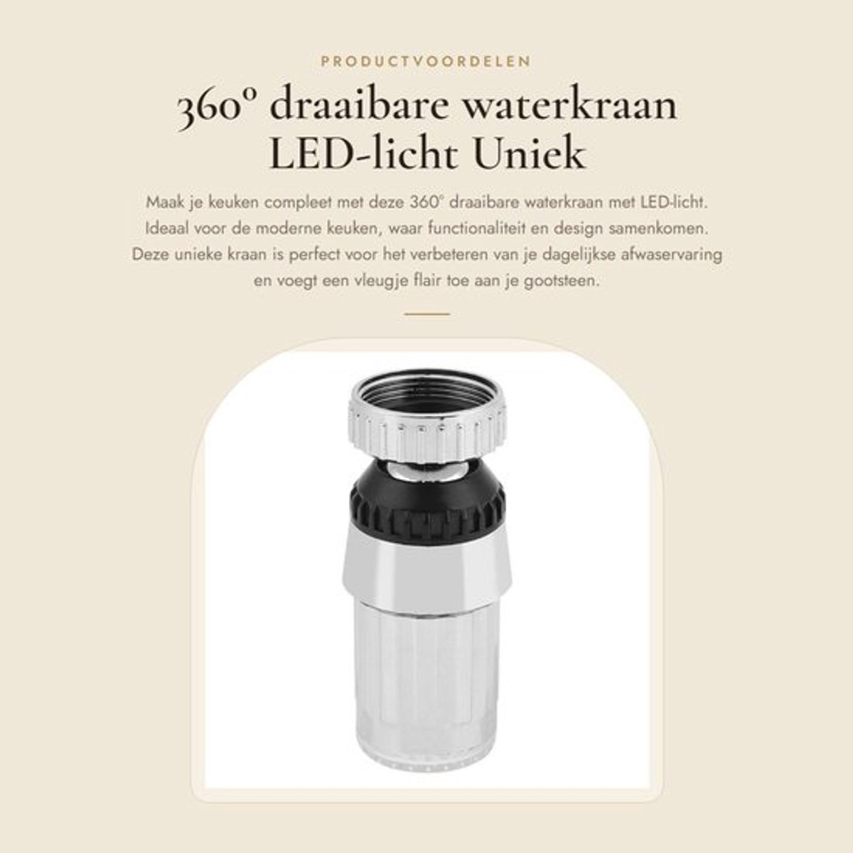 360° draaibare waterkraan - LED-licht - Uniek ontwerp - Keuken - Sproeier - Voor gootsteen - 3 kleuren