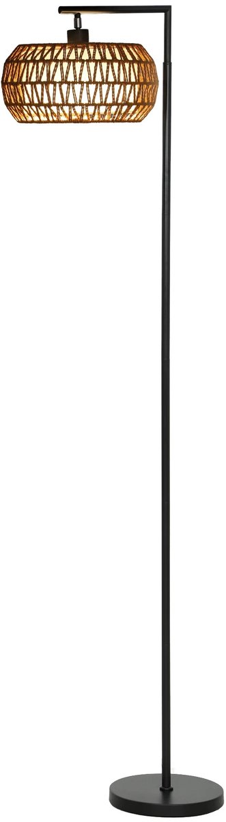 ITRONIQ Vloerlamp Voor Woonkamer Dimbaar - Staande LED Lamp Met Afstandsbediening - Rotan Lampenkap - Boho Leeslamp - Zwart