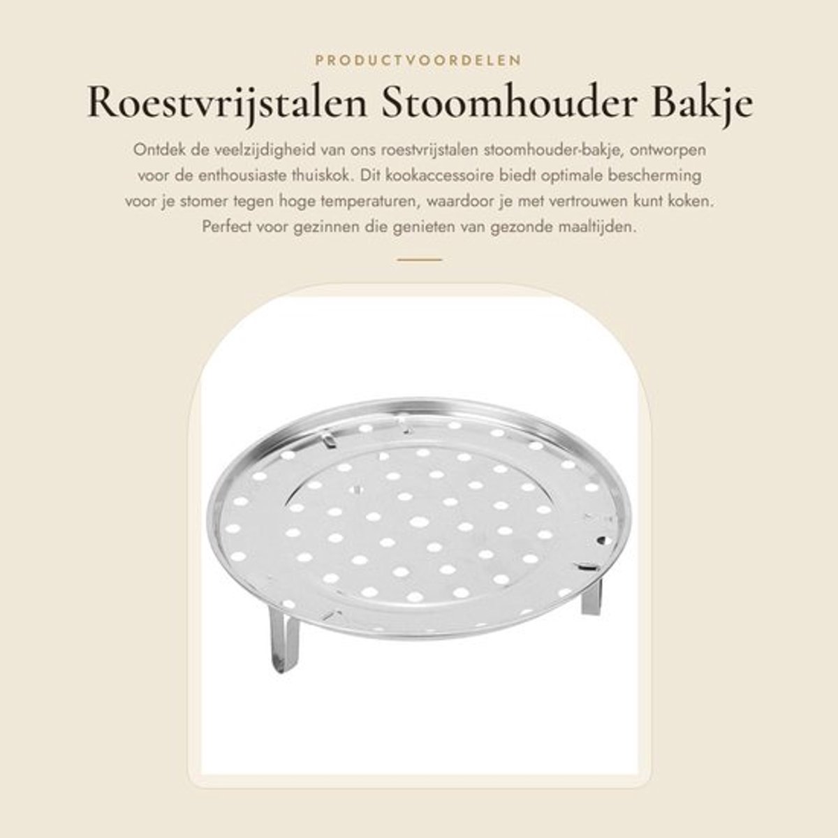 Stoomhouder Roestvrij Staal - Kookaccessoire - Herbruikbaar - Hoge Temperatuur Bescherming - Zilver - Afmetingen 26 x 26 x 5 cm - Stoominzetstuk