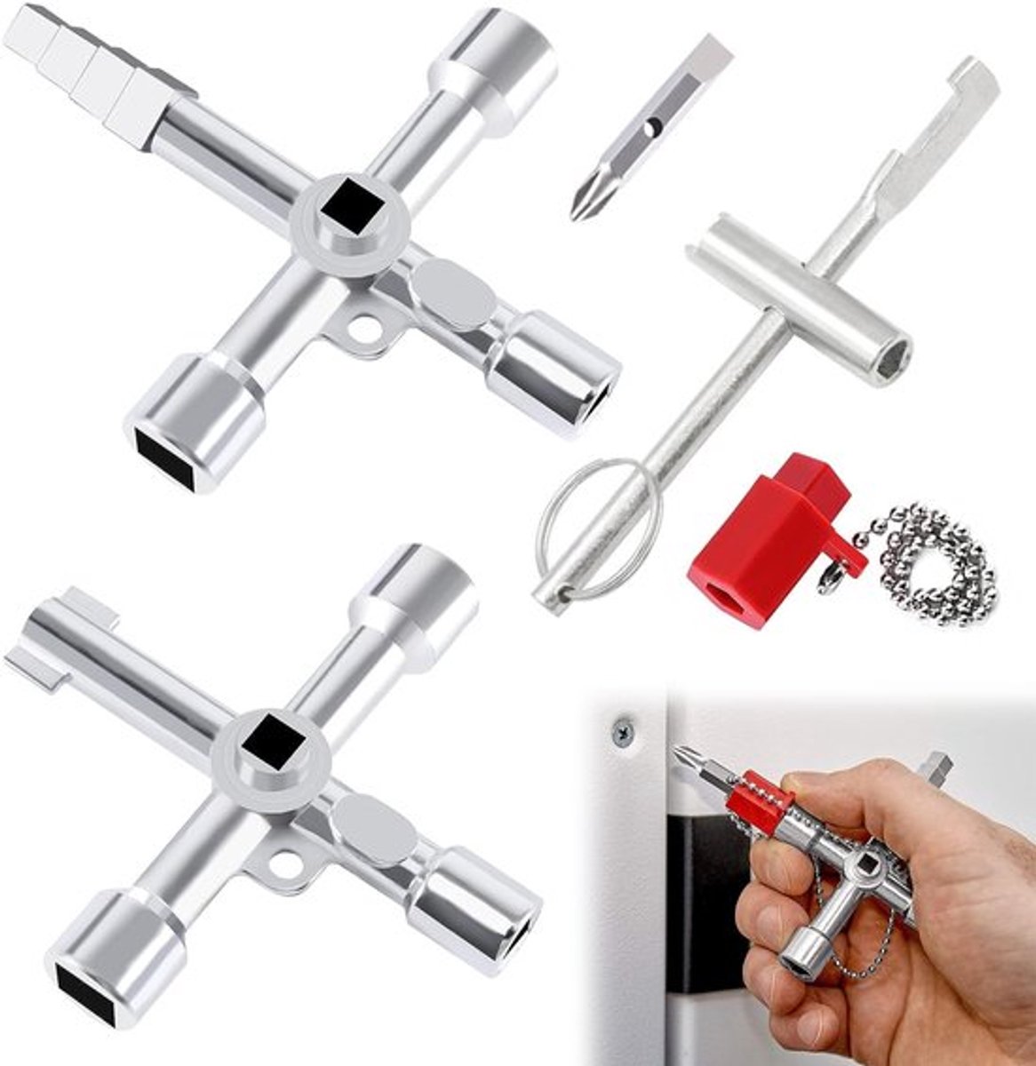 3 stuks inbussleutel set, vier-in-één binnendriehoek vier hoeksleutelsleutel, universele kruisvormige driehoek sleutel, voor kraan, gasmeter, tappen, ventiel, elektrische kastopening