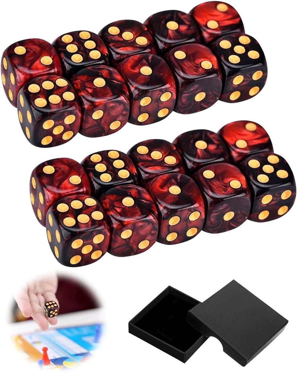 DAFNE 20 stuks polyedrische D6 dobbelstenen 16mm acryl, dice set voor DND RPG bordspellen (Rood Zwart) - ShopVlot