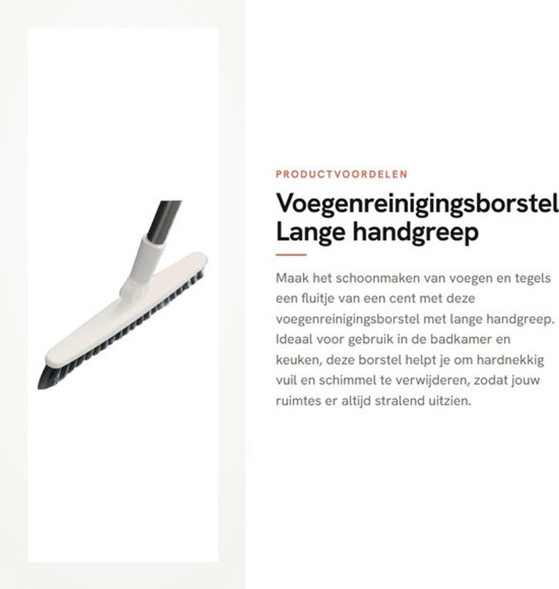 Voegenreinigingsborstel met lange handgreep - Reinigingsborstel - Kunststof - Hardnekkig vuil - Diepe scheuren - Lichtgewicht 230 gr