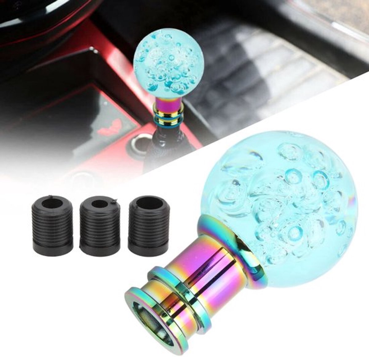 Gear Shift Knob - Universele Schakelknop - Transparant Design - Lichtblauw - Knop voor Auto - Geschikt voor M8 M10 M12