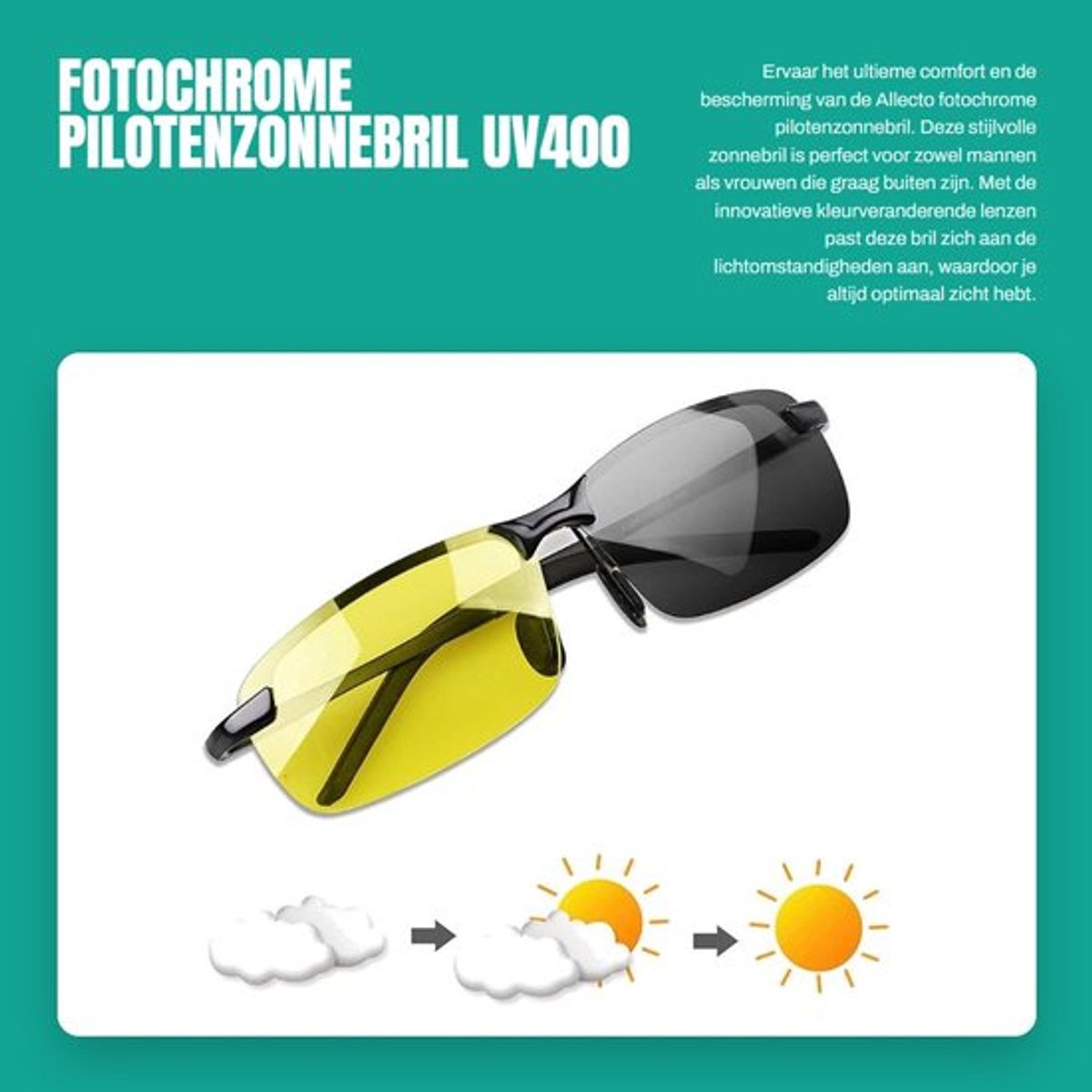 Pilotenzonnebril UV400 Bescherming - Kameleonbril - Lichtgekleurde Lenzen - Hoge Definitie - Anti-vermoeidheid - Schokbestendig - Zonnebril