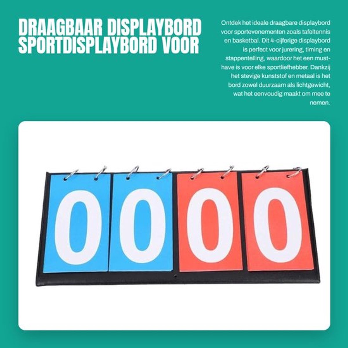 Displaybord Draagbaar - 2/3/4-Cijferig - Sportdisplaybord - Tafeltennis/Basketbal - Kunststof/Metaal - Afmetingen 20,5/28,5/36,5 x 16,5 cm - Scorebord