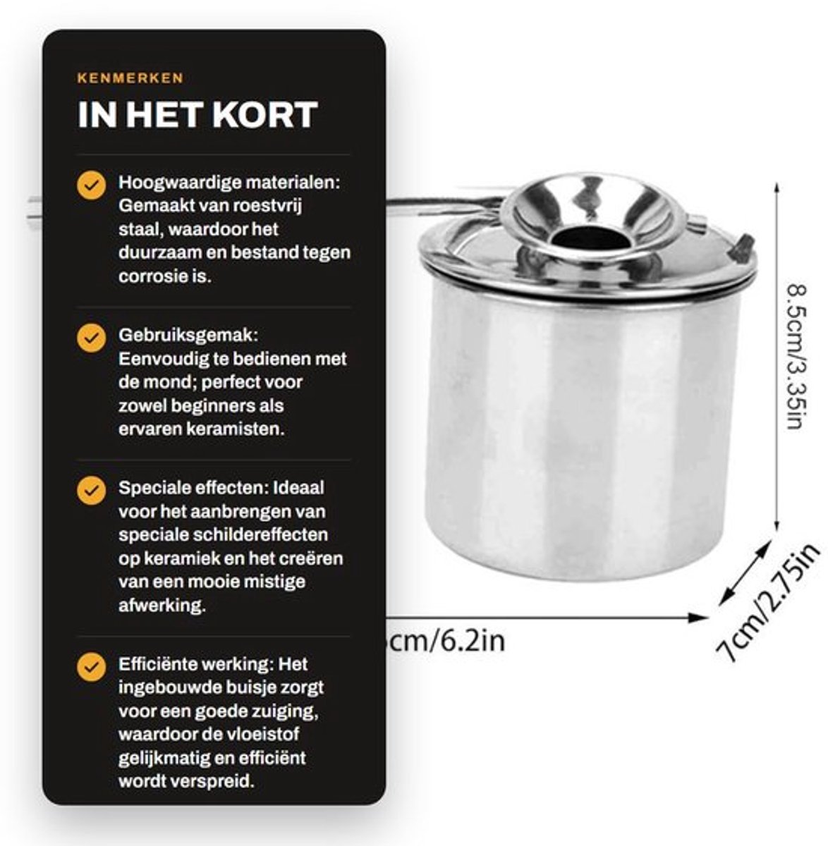Glazeizer 200ml - Spuitfles - Roestvrij Staal - Pottenbakker Gereedschap - Verf Spuit - Enamel Spray