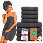 Komfortec Handdoekenset – Set van 8 - 4x Handdoek 50x100 cm en 4x Badhanddoek 70x140 cm - 100% Katoen - Antraciet grijs
