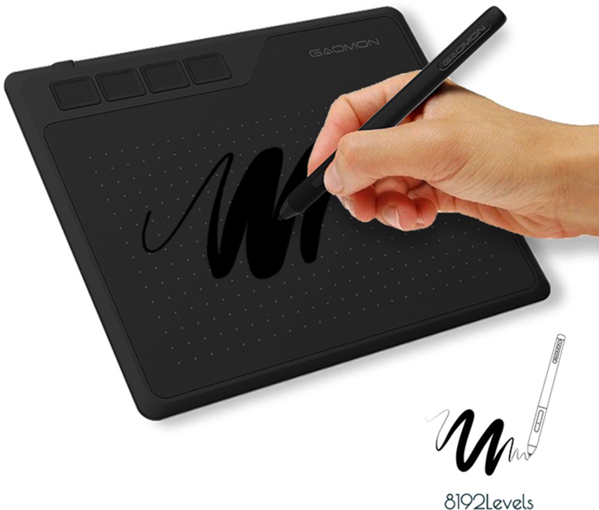M-Goods Grafische Tekentablet - Digitale Tablet met Pen - 8192 Drukgevoeligheid - 4 Sneltoetsen - Batterijvrije Stylus