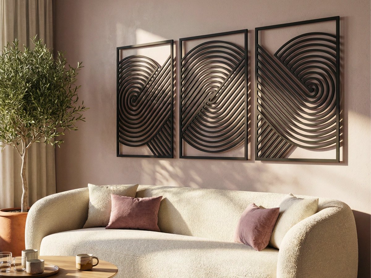 Wanddecoratie Boho Stijl, Houten Wandbeeld, 3D Wanddecoratie voor Thuis, Moderne Beelden voor Huis Kantoor Slaapkamer, Woonkamer - 105x52cm