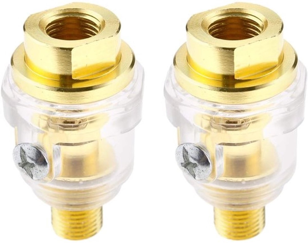 In-line Oiler - 2x Mini Oiler - 1/4" BSP - Luchtsmeermiddel - Messing - Helder Reservoir - Luchtolie
