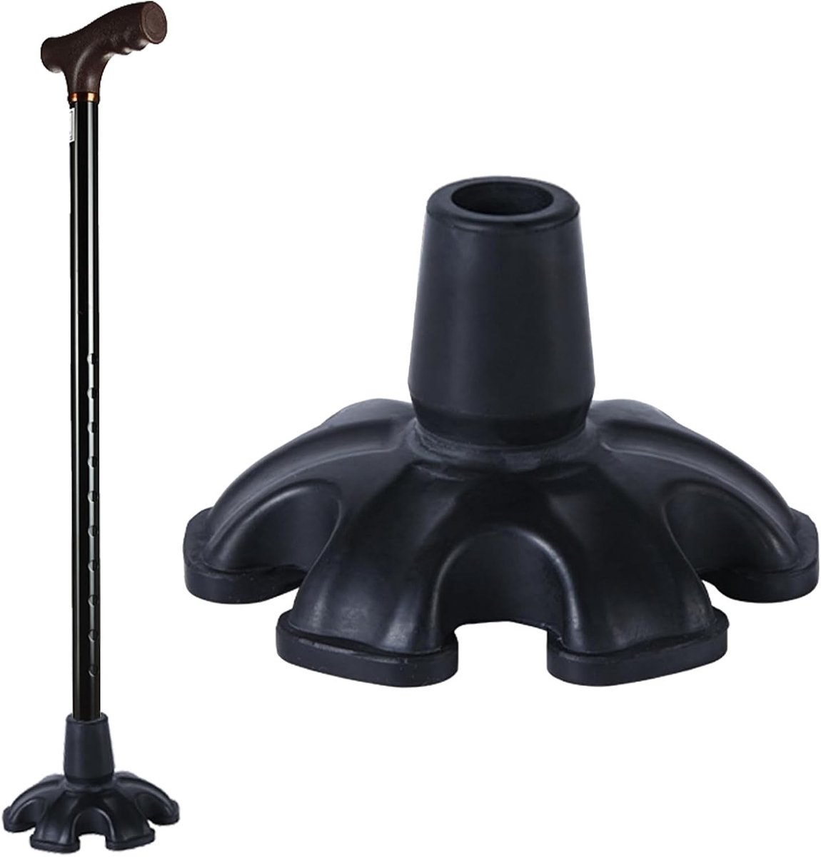 Eindstuk met 6 takken voor loopstang, zelfondersteunend rubber, diameter 19 mm, hexagonale rubberen poten voor opvouwbare stang, zwart, geschikt voor outdoor gebruik en stabiliteit