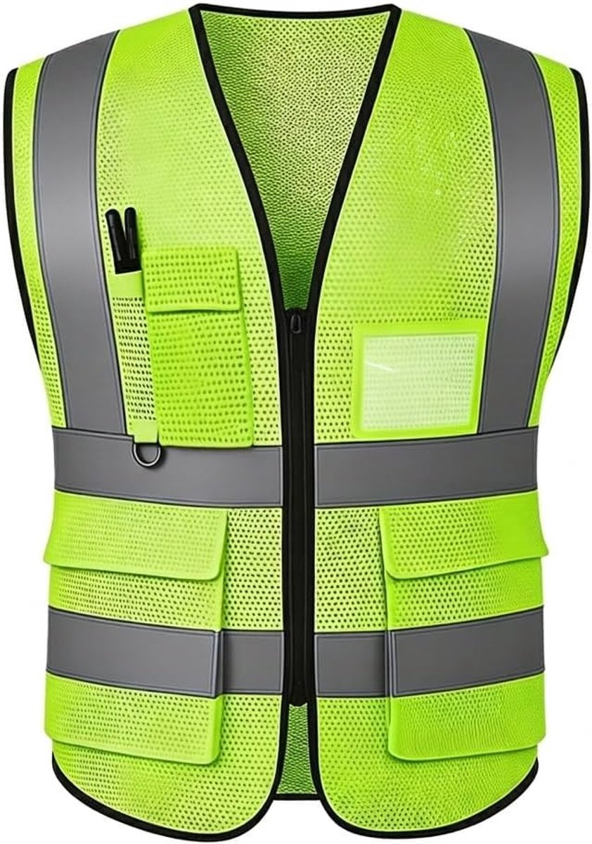 Reflecterend veiligheidsvest voor dames en heren - groene netstof - met zakken en knoopsluiting - SnelShoppen
