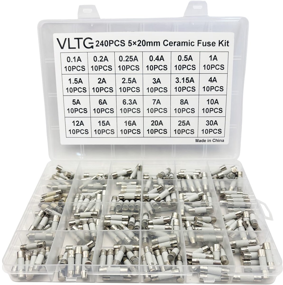 VLTG Keramische Zekering 5x20mm - Keramische Buiszekering - Snel (F) - 0.1A t/m 30A - Zekeringset 240 stuks