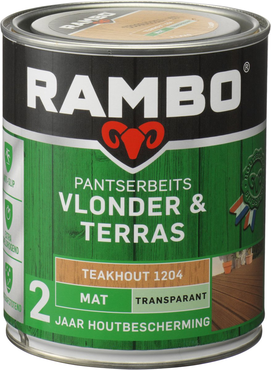 Rambo Pantserbeits Vlonder & Terras - Mat - Vocht & Weersbestendig - Anti-Slip - Teakhout - 1L