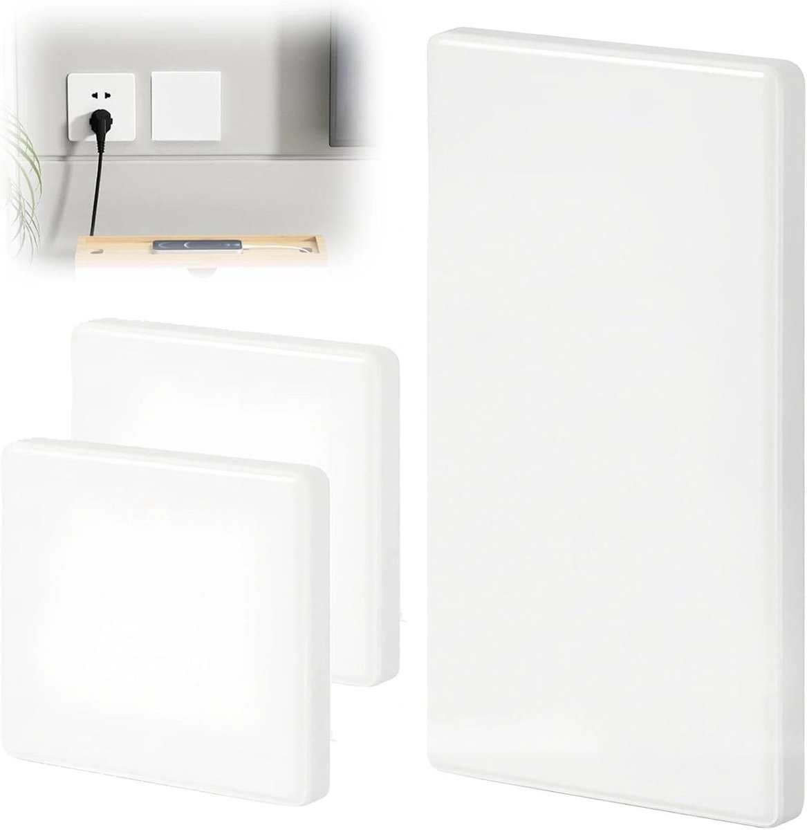 Drie-delige zelfklevende afdekplaat voor wandcontactdozen, witte cover voor ongebruikte sockets en wandopeningen, eenvoudig te installeren en perfect voor een nette afwerking
