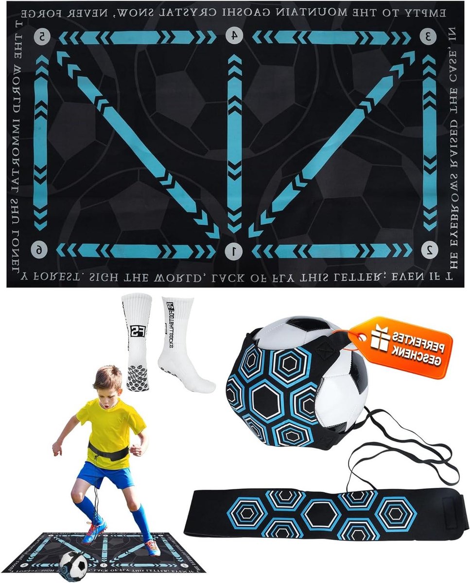 Voetbal Trainingsmat - Balcontrole Trainer - Voetbalvaardigheden Oefenen - Compleet Trainingspakket - 60 x 90 cm - Zwart