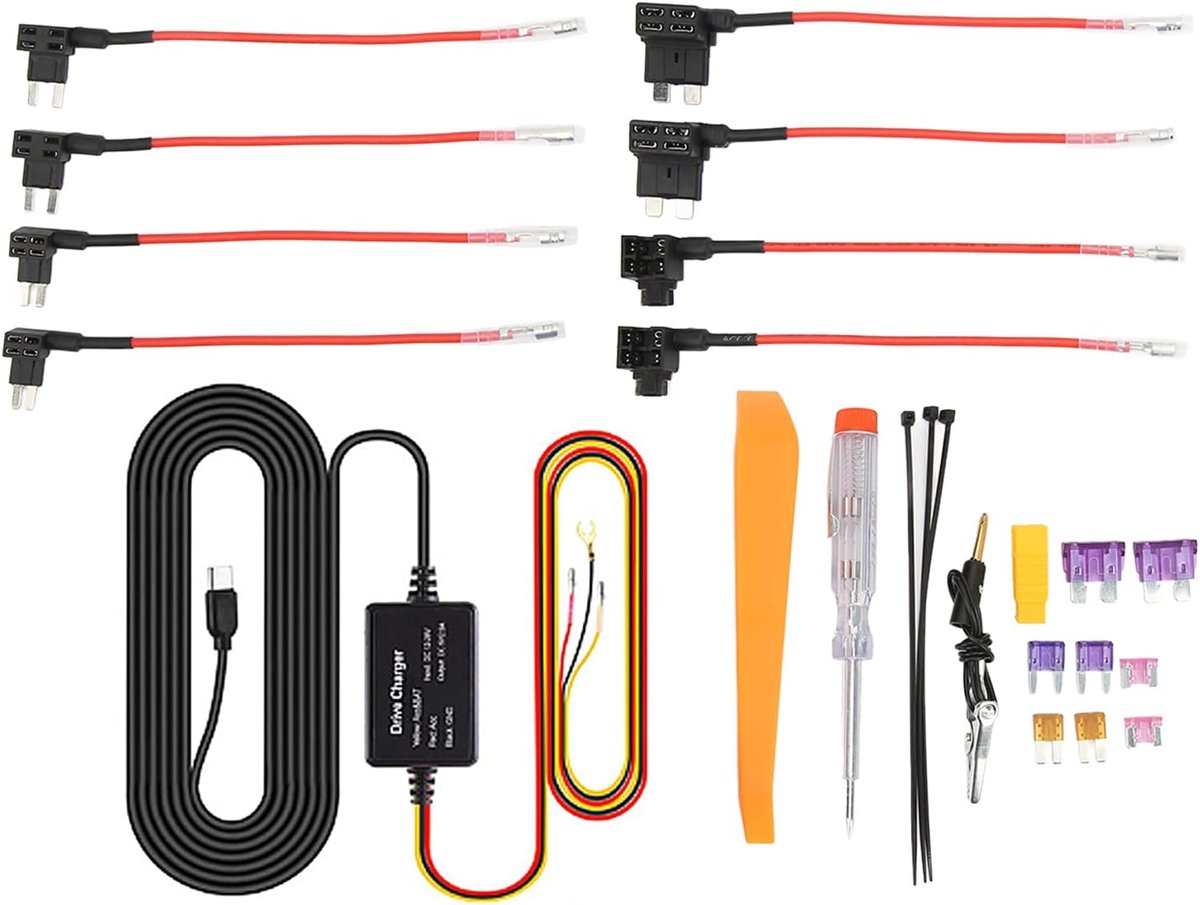 SnelShoppen - Hardwire Kit Dash Cam Mini USB Zekering 12V-28V naar 5V met Laagspanningsbeveiliging, 11Ft Oplader Netsnoer Type C, Slijtvast en Veroude
