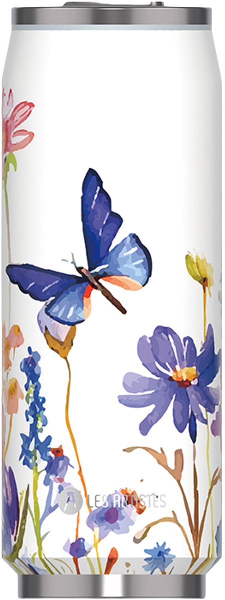 Les Artistes Paris - Thermosbeker - blik 500ml - Floral Butterfly - met geïntregreerd rietje