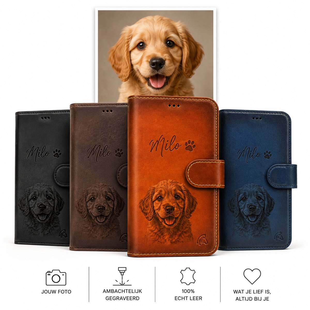 Pulledro geschikt voor iPhone 7/8 & SE ('20/'22) Lederen Uitneembare BookCase - Gepersonaliseerd Telefoonhoesje met Foto Gravering