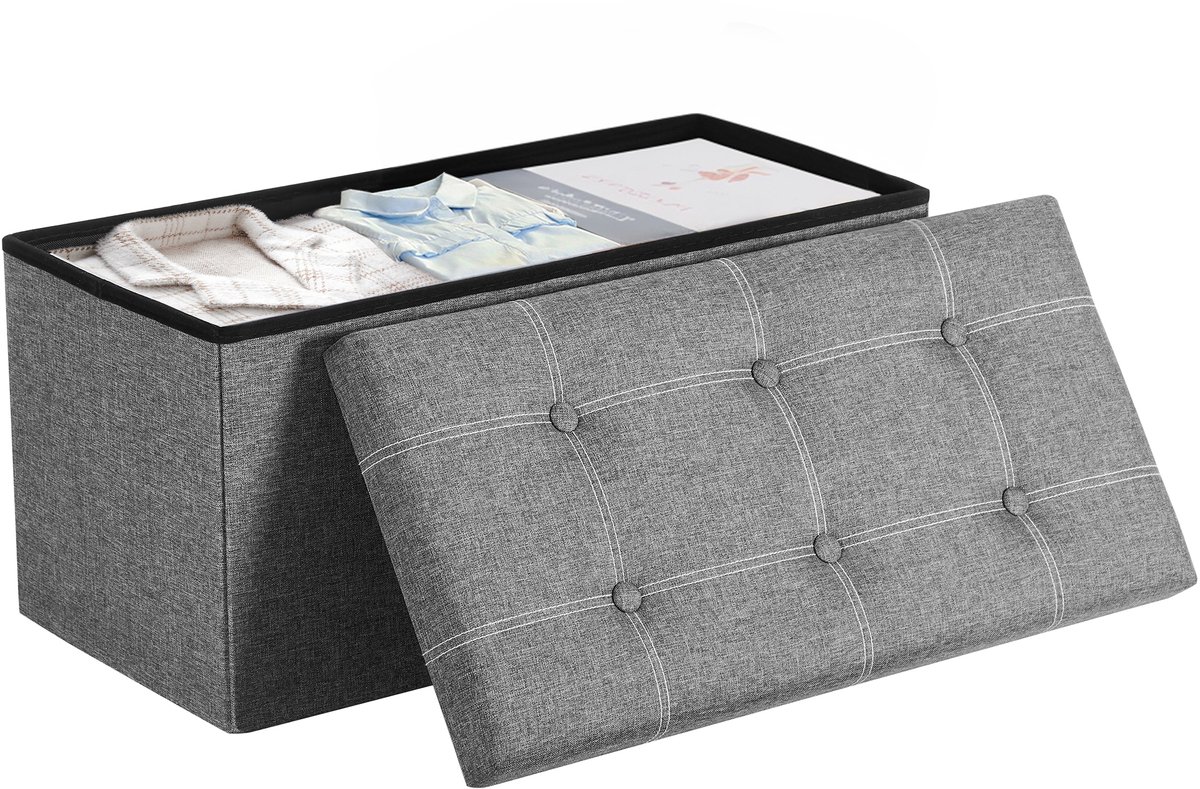 SONGMICS - Opbergpoef - Opbergbank Ottoman - 80L Opvouwbare Opbergbox - Voor Slaapkamer of Woonkamer