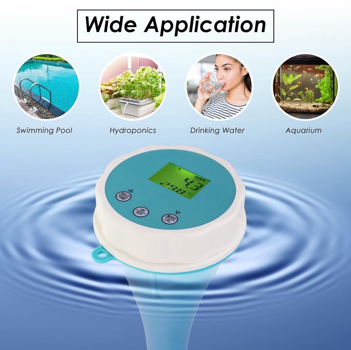 Intelligente waterkwaliteitstester: Bluetooth 6-in-1 drijvende monitor voor zwembaden, spa en hydrocultuur - meting van pH, EC, ORP, chloor, zoutgehalte en temperatuur
