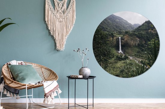 Paysage vert avec cascade en Equateur Cercle mural aluminium ⌀ 120 cm - impression photo sur cercle mural / cercle vivant / cercle de jardin (décoration murale)