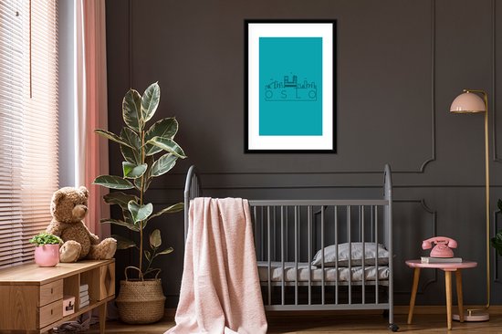 Poster in lijst - Fotolijst 60x90 cm - Posters - Skyline "Oslo" blauw - Posterlijst zwart - Decoratie - Wanddecoratie woonkamer - Muurdecoratie slaapkamer
